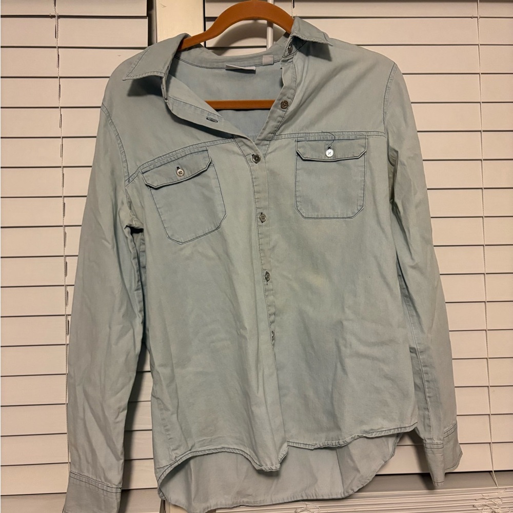 New York & Company Light Blue Button Down Shirt